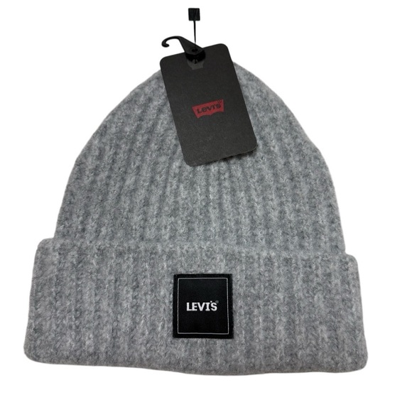 NWT Levis Levi's Jeans Brand Logo Womens Grey  Winter Cuffed Beanie Hat Cap OSFM - Picture 7 of 7